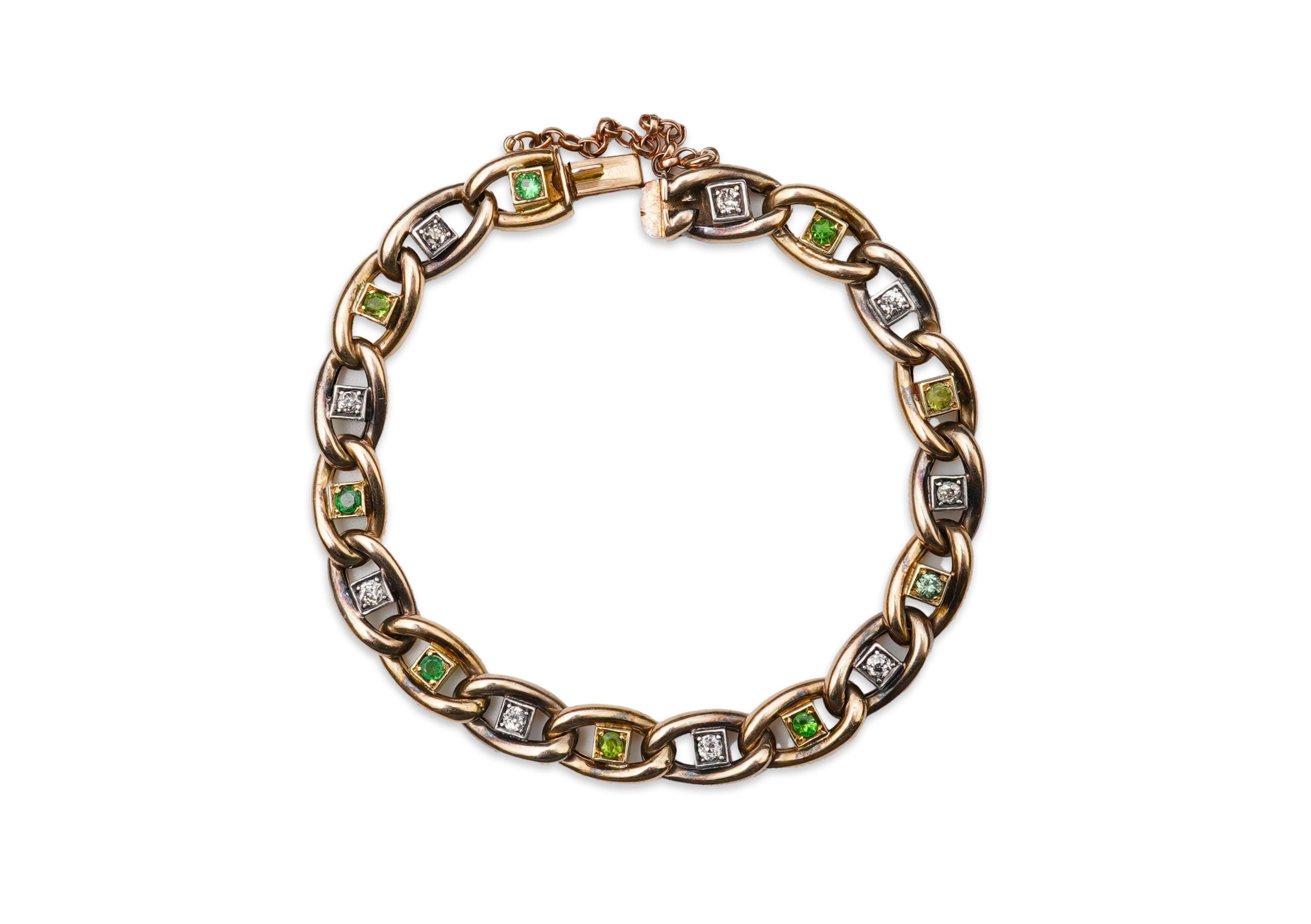 A demantoid garnet and diamond bracelet, early 20th century